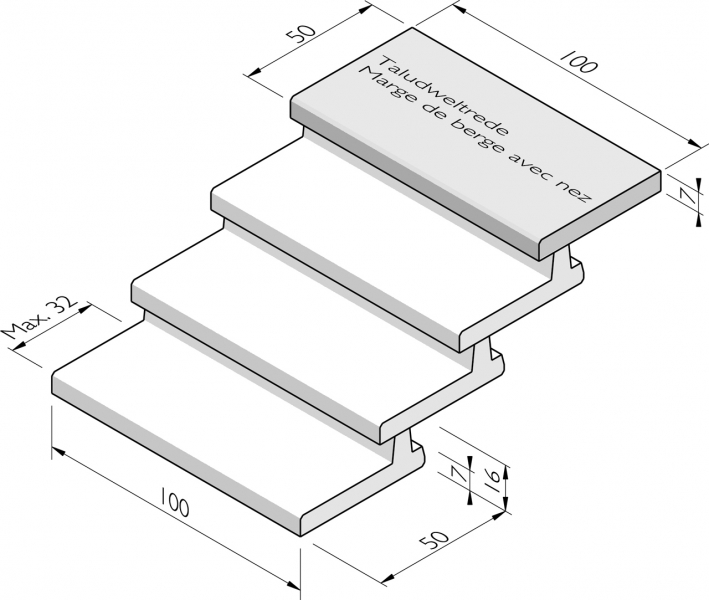 Marches de berge avec nez 50x7/16 répétitives
